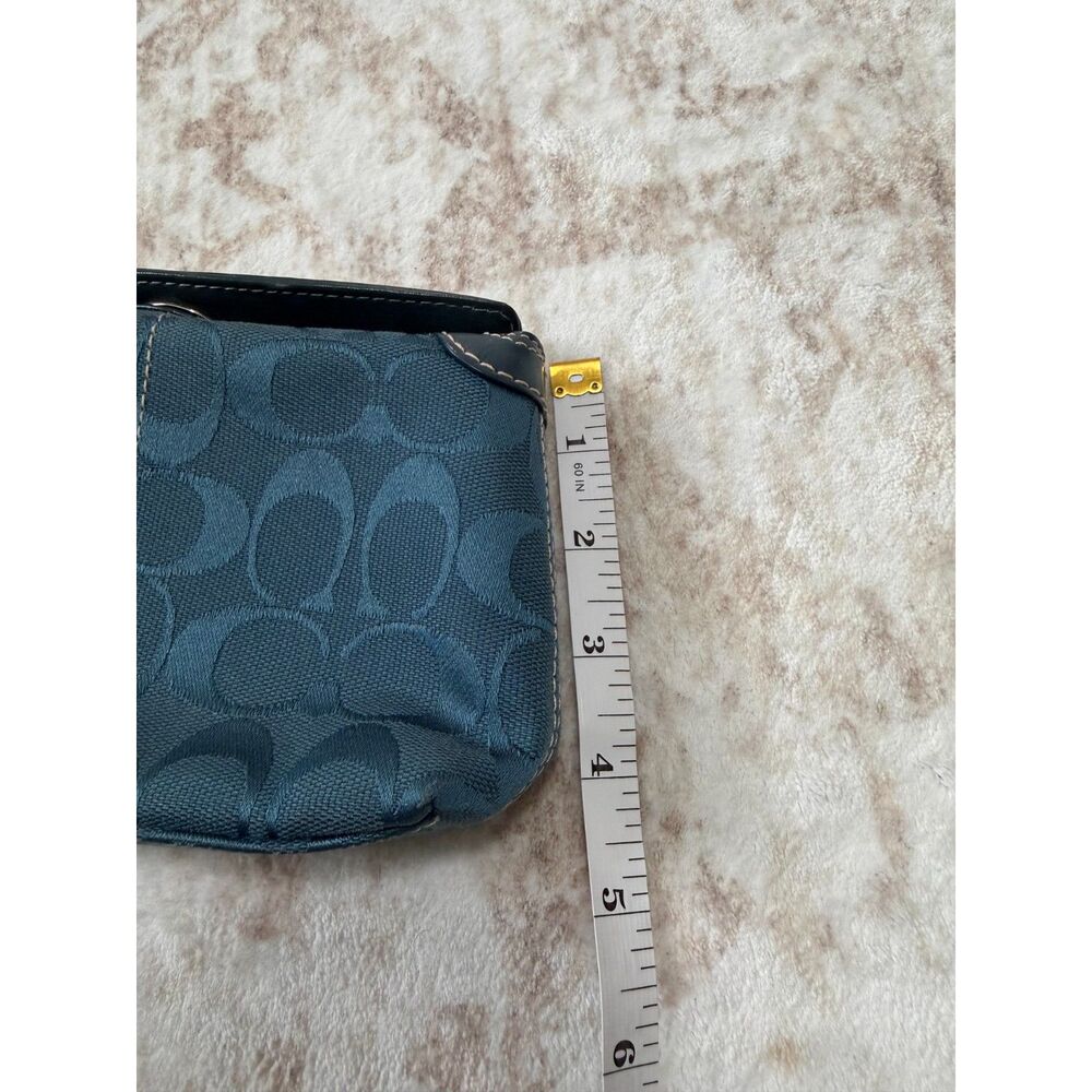 Coach Teal Blue Signature Jacquard Turnlock Wristlet Wallet Clutch - Picture 8 of 11